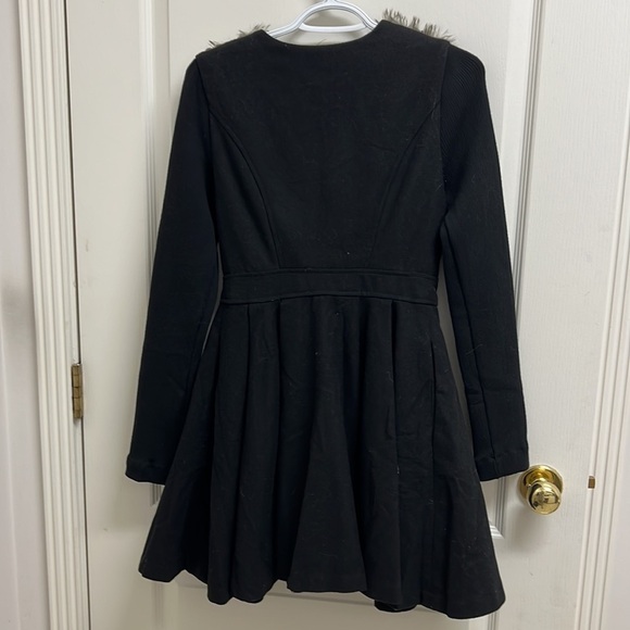 Black Pea Coat with Faux Fur Trim | Size S - Picture 5 of 6